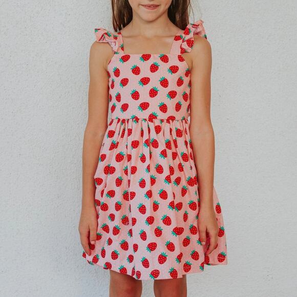 CUTEHEADS Girl's Pink And Red Strawberry Print Twirl Dress 7 - Picture 1 of 4